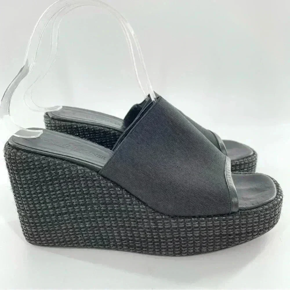Donald J pliner sandals 7 black leather chunky platform slides vintage 90s y2k